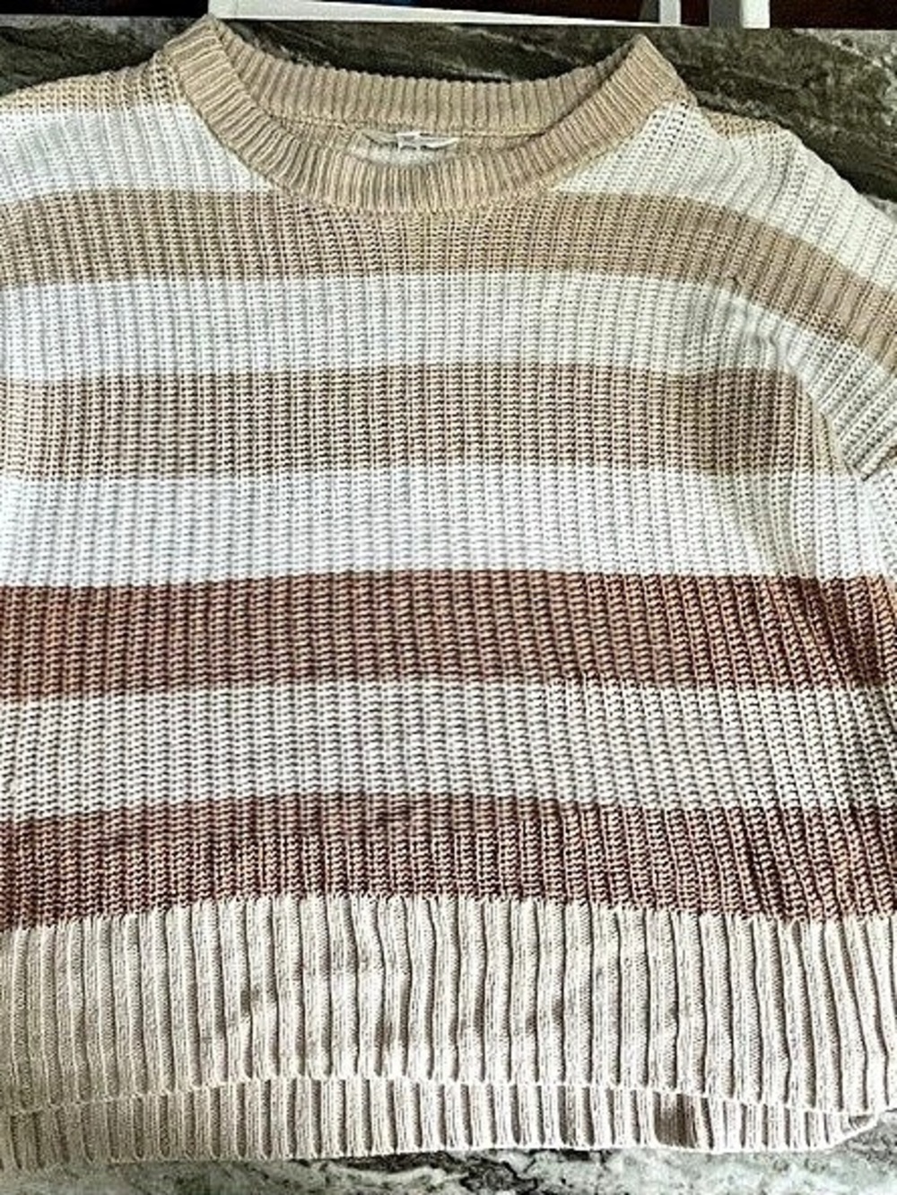 Time and Tru Women’s XXXL 22 Striped Knit Pullover Sweater Beige Brown Cream